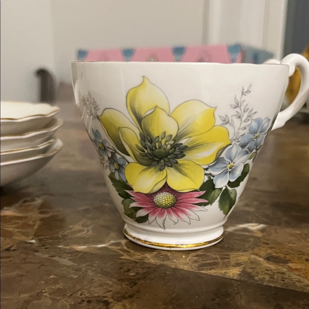 Royal Albert Teacup with Pink and Yellow Floral Design. Antique from England!